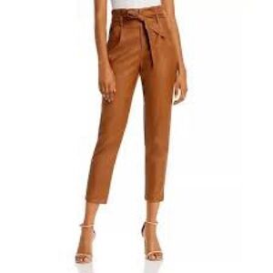 NWT Lucy Paris Faux Leather Paperbag Waist Pants in Cognac, Size XS